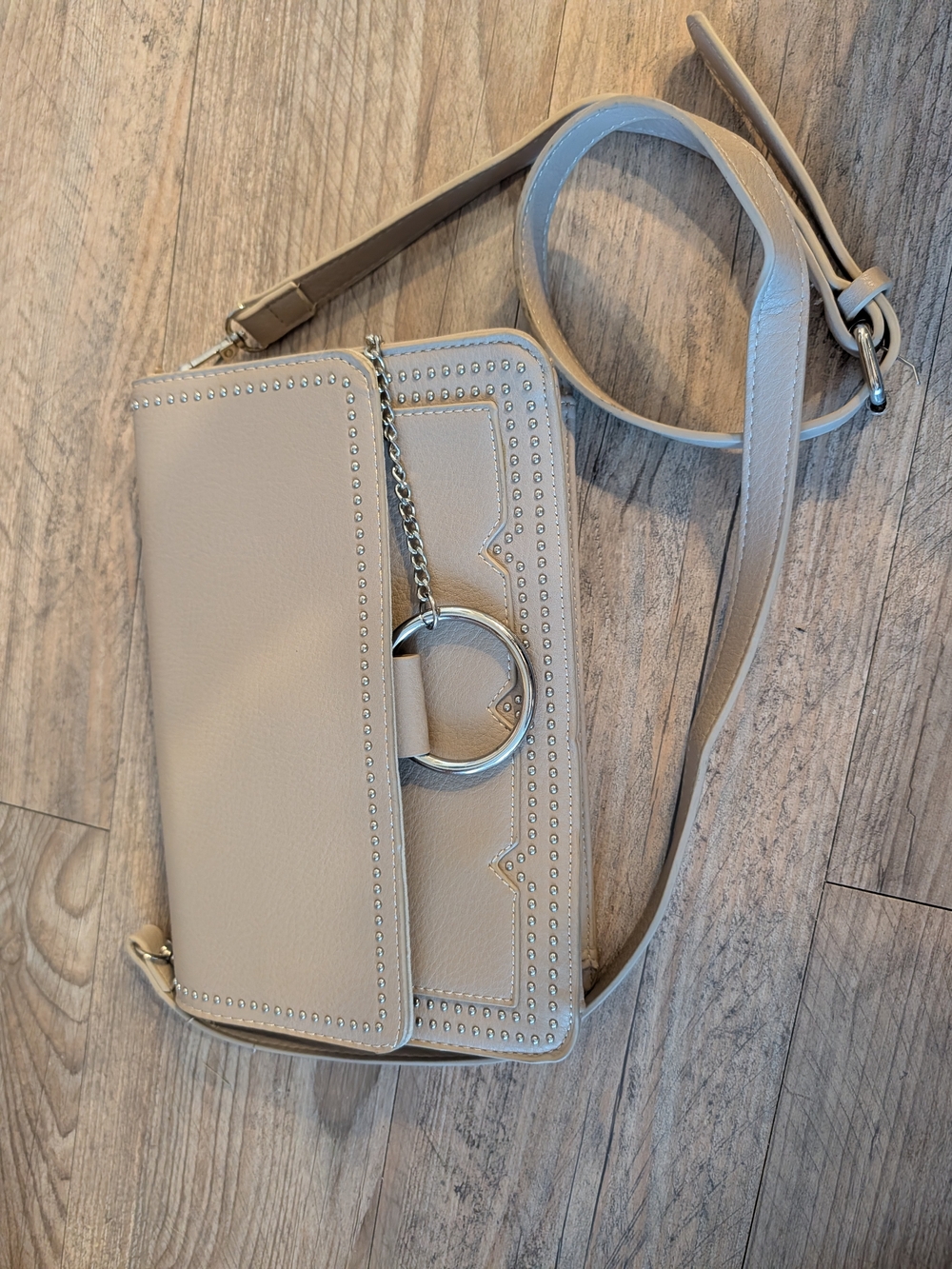 VIETA Fashion Beige Crossbody Bag with Silver Ring Accent